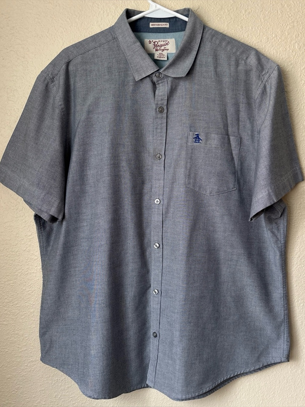 Original Penguin Short-Sleeve Button-Down Shirt in Slate Blue